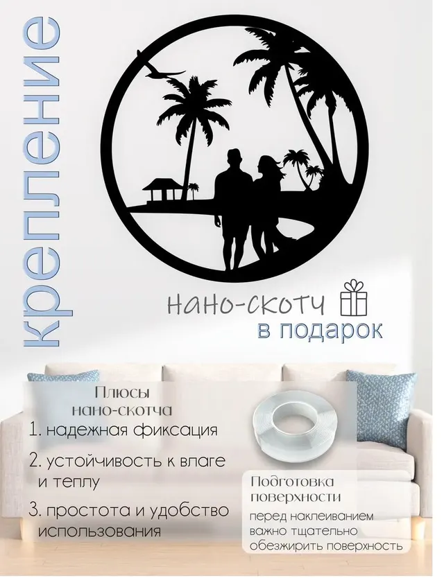Панно «Двое на пляже» в круге, фото 3